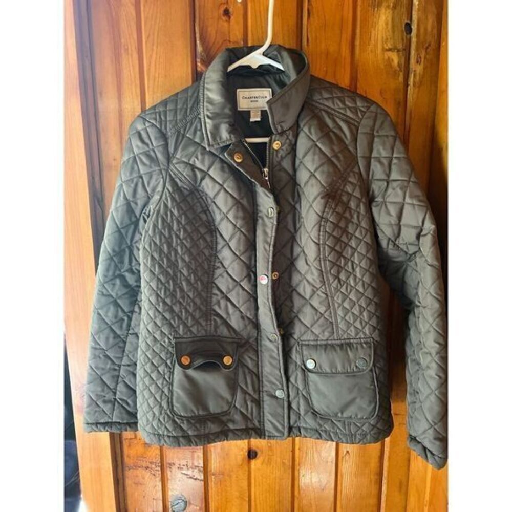 Charter Club Petite Quilted Jacket Gray Zip-Up Coat Snap Buttons Size Petite S